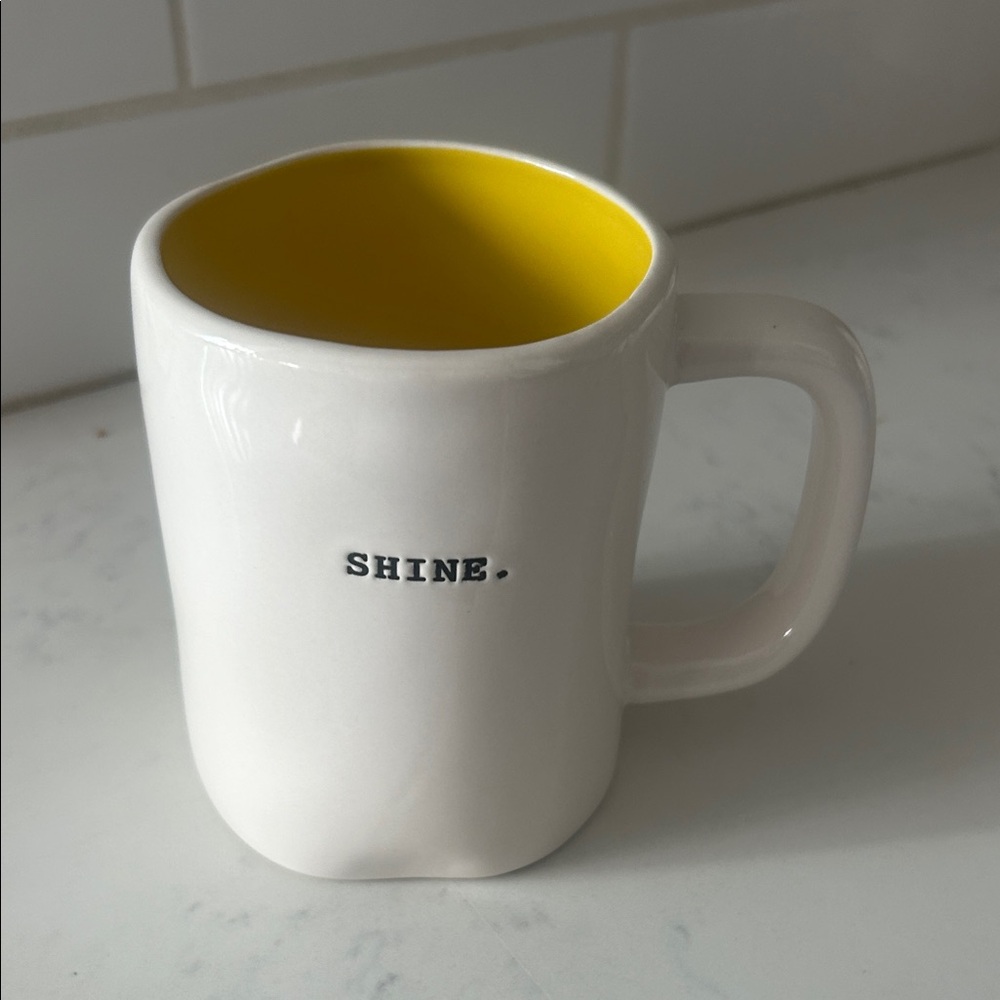 Rae dunn shine typewriter style yellow inside coffee mug